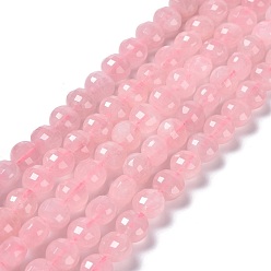 Rose Quartz Natural Rose Quartz Beads Strands, Faceted, Flat Round, 8~8.5x5.5~6mm, Hole: 1.2mm, about 49pcs/strand, 15.55''(39.5cm)