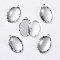 Stainless Steel Color DIY Pendant Making, with 304 Stainless Steel Pendant Cabochon Settings and Transparent Oval Glass Cabochon, Stainless Steel Color, Cabochon Setting: 22x14mm, Glass: 18x13x4~5mm
