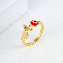 Красный Золотые латунные кольца с открытой манжетой с буквой А, кольцо от сглаза, красные, внутренний диаметр: 16~18 мм