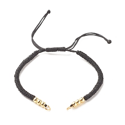 Black Adjustable Braided Polyester Cord Bracelet Making, with 304 Stainless Steel Jump Rings, Round Brass Beads, Black, 7-1/8 inch(18cm)