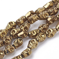Golden Plated Electroplate Glass Beads Strands, Skull, Golden Plated, 10x8x6.5mm, Hole: 1mm, about 97~100pcs/strand, 39.3 inch