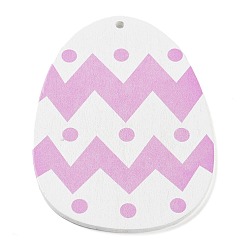 Egg Easter Theme Single Face Printed Wood Pendants, Easter Charms, Egg, 79.5x59x2.5mm, Hole: 3mm