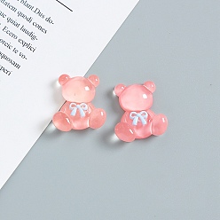 Salmon Opaque Resin Cabochons, Bear with Bowknot, Salmon, 25x23mm