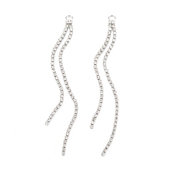 Real Platinum Plated Brass Micro Pave Clear Cubic Zirconia Tassel Pendants, Long-Lasting Plated, Rack Plating, Real Platinum Plated, 78x3x1.5mm, Hole: 2.3mm