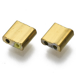 Plateado en Oro Granos de la semilla de cristal electrochapa, 2 agujero, Rectángulo, oro chapado, 5x4.5~5.5x2~2.5 mm, agujero: 0.5~0.8 mm