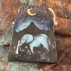 Éléphant Pochettes d'emballage en toile à thème tarot sacs à cordon, rectangle, Motif d'éléphant, 15~18x13~14 cm