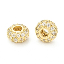 Real 18K Gold Plated Brass Micro Pave Cubic Zirconia Beads, Rondelle, Real 18K Gold Plated, 8.5x4.5mm, Hole: 3mm