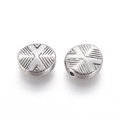 Antique Silver Ion Plating(IP) 304 Stainless Steel Beads, Manual Polishing, Flat Round, Antique Silver, 11x3.6mm, Hole: 1.6mm