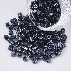 Marina Azul 6/0 de dos granos de la semilla de cristal tallado, hexágono, colores metálicos, azul marino, 3.5~5x3.5~4 mm, agujero: 1 mm, sobre 4500 unidades / bolsa
