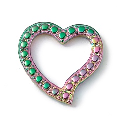 Rainbow Color Revestimiento iónico (ip) 304 anillos de unión de acero inoxidable, desigual, corazón asimétrico, color del arco iris, 22x22x2.5 mm, diámetro interior: 12x15.5 mm