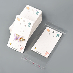 White Paper Hair Clip Display Cards, Rectangle with Frog Pattern, White, 13.5x7.5cm