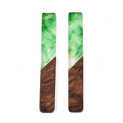 Verde Grandes colgantes de resina opaca y madera de nogal, encanto rectángulo, verde, 51.5x7.5x3 mm, agujero: 1.8 mm