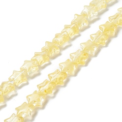 Amarillo Claro Cuentas de vidrio transparente hebra, estrella, amarillo claro, 10x10x4 mm, agujero: 0.8 mm, sobre 40 unidades / cadena, 13.39~14.17 pulgada (34~36 cm)