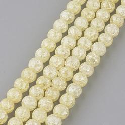 Pale Goldenrod Synthetic Crackle Quartz Beads Strands, Round, Dyed, Pale Goldenrod, 6mm, Hole: 1mm, about 66pcs/strand, 15.7 inch
