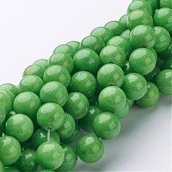 Vert Clair Perles Mashan naturel rondes de jade brins, teint, vert clair, 8mm, Trou: 1mm, Environ 51 pcs/chapelet, 15.7 pouce