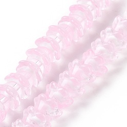 Бледно-Розовый Прозрачные стеклянные бусины, цветок, розовый жемчуг, 11~12x7.5~8 мм, отверстие : 1.4 мм, около 50 шт / нитка, 11.42'' (29 см)