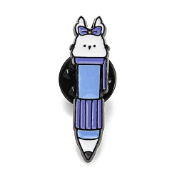 Pen Cartoon Rabbit Enamel Pins, Black Alloy Badge for Women, Pen, 29x8x2mm