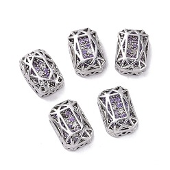 Lilac Eco-friendly Brass Micro Pave Cubic Zirconia Multi-strand Links, Rack Plating, Cadmium Free & Lead Free, Rectangle Octagon, Platinum, Lilac, 12x8x5mm, Hole: 1.2mm