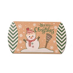 Floral White Christmas Theme Cardboard Candy Pillow Boxes, Cartoon Snowman Candy Snack Gift Box, Floral White, Fold: 7.3x11.9x2.6cm