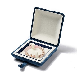 Marine Blue Square Velvet Bracelet Boxes, Jewelry Bracelet Gift Case with Iron Snap Button, Marine Blue, 10.55x10.6x4cm