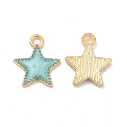 Pale Turquoise Alloy Enamel Charms, Star Charm, Light Gold, Pale Turquoise, 15x13x2mm, Hole: 2mm