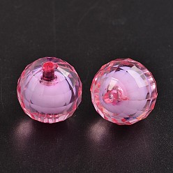 Hot Pink Transparent Acrylic Beads, Bead in Bead, Faceted, Round, Hot Pink, 12mm, Hole: 2mm, about 580pcs/500g