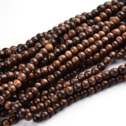 Coconut Brown Undyed & Natural Wenge Wood Beads, Round, Coconut Brown, 6x5mm, Hole: 2mm