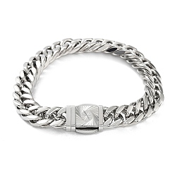 Stainless Steel Color 304 Stainless Steel Cuban Link Chains Bracelets for Men & Women, Stainless Steel Color, 8-1/2 inch(21.5cm)