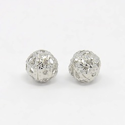 Platine Laiton perles en filigrane, boule en filigrane, ronde, platine, 6mm, trou: environ 0.6 mm