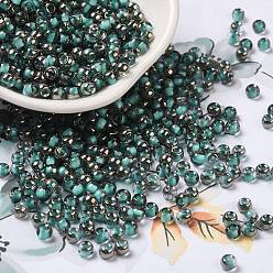 Dark Turquoise Transparent Inside Colours Glass Seed Beads, Half Plated, Round Hole, Round, Dark Turquoise, 4x3mm, Hole: 1.2mm, 7650pcs/pound