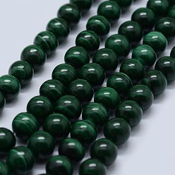 Malachite Natural Malachite Beads Strands, Grade A, Round, 8mm, Hole: 0.7mm, about 48pcs/strand, 15.5 inch(39.5cm)