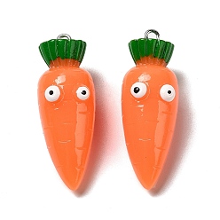 Orange Cartoon Opaque Resin Vegetable Pendants, Funny Eye Carrot Charms with Platinum Plated Iron Loops, Orange, 40x14x15.5mm, Hole: 2mm