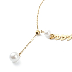 Oro 304 de acero inoxidable collares pendientes, con cadenas acrílicas de imitación de perlas y mazorcas, bola redonda, blanco, dorado, 18.62 pulgada (47.3 cm)