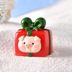 Rouge Figurine de boîte cadeau en résine sur le thème de noël, accessoires d'ornement de micro paysages, rouge, 27x25mm