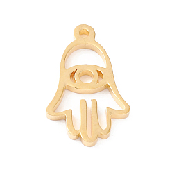 Real 18K Gold Plated 201 Stainless Steel Pendants, Manual Polishing, Hamsa Hand/Hand of Miriam with Eye Vacuum Plating, Real 18K Gold Plated, 17x11x1.5mm, Hole: 1.2mm
