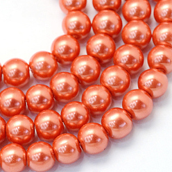 Tomato Baking Painted Glass Pearl Round Bead Strands, Tomato, 10~11mm, Hole: 1.5mm, about 85pcs/strand, 31.4 inch1.5mm