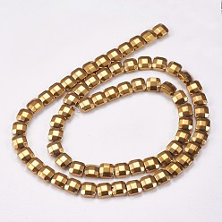 Golden Plated Electroplated Non-magnetic Synthetic Hematite Beads Strands, Faceted, Square, Golden Plated, 8x8x3mm, Hole: 0.5mm, about 50pcs/strand, 15.9 inch(40.5cm)