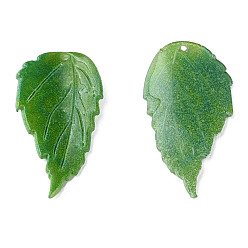 Green Plastic Pendants, Leaf, Green, 24x12.5x2mm, Hole: 0.9mm