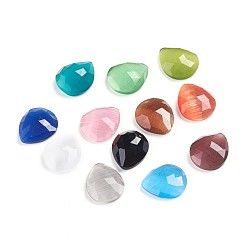 Mixed Color Cat Eye Cabochons, Faceted, Teardrop, Mixed Color, 10.5x9x3~3.5mm