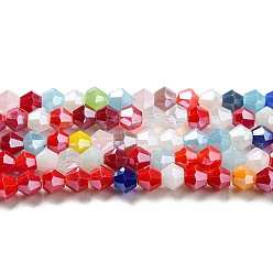 Colorful Opaque Solid Color Electroplate Glass Beads Strands, Pearl Luster Plated, Faceted, Bicone, Colorful, 4x4mm, Hole: 0.8mm, about 87~98pcs/strand, 12.76~14.61 inch(32.4~37.1cm)