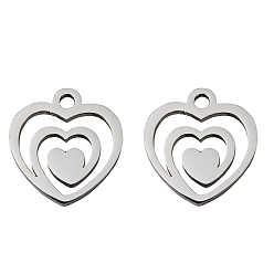 Stainless Steel Color 304 Stainless Steel Charms, Stamping Blank Tag, Heart with Heart, Stainless Steel Color, 13.8x12.8x1mm, Hole: 2mm