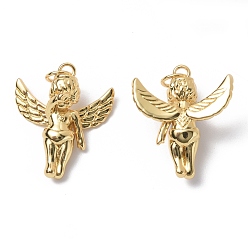 Chapado en Oro Real 18K Colgantes de latón, con anillo de salto, encanto de ángel, real 18 k chapado en oro, 20x17.5x6 mm, agujero: 3.4 mm