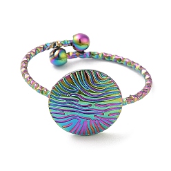 Rainbow Color Chapado de iones (ip) 304 anillo de puño abierto redondo plano de acero inoxidable para mujer, color del arco iris, diámetro interior: 18 mm