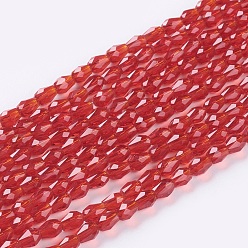FireBrick Faceted Glass Beads Strands, teardrop, FireBrick, 5x3mm, Hole: 0.5mm, about 85~95pcs/strand, 16.5~18.7 inch(42~47.5cm)