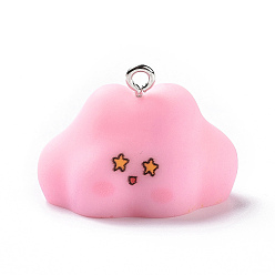 Pink Opaque Resin Pendants, Cartoon Cloud Charms, with Platinum Tone Iron Loops, Pink, 19.5x27x21mm, Hole: 2mm