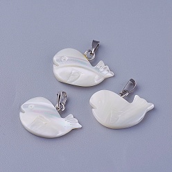 Coquille Pendentifs de coquille, avec les accessoires en laiton, forme de baleine, platine, 15~15.5x19~19.5x3mm, Trou: 2.5x5mm