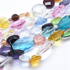 Mixed Color Glass Beads Strands, Faceted,  Mixed Shapes, Mixed Color, 4.5~33x6~25x4~15mm, Hole: 0.5~1.5mm, 15.7 inch(40cm)