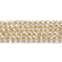 Blé Transparentes perles de verre de galvanoplastie brins, perle plaquée lustre, ronde à facettes, blé, 2mm, Trou: 0.7mm, Environ 184~187 pcs/chapelet, 14.45'' (36.7 cm)