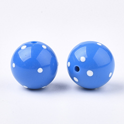 Dodger Blue Acrylic Beads, Round with Spot, Dodger Blue, 16x15mm, Hole: 2.5mm
