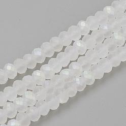 Clear AB Electroplate Glass Beads Strands, Faceted, Half Plated, Matte Style, Rondelle, Clear AB, 6x4.5mm, Hole: 1mm, about 87~90pcs/strand, 15.7 inch
